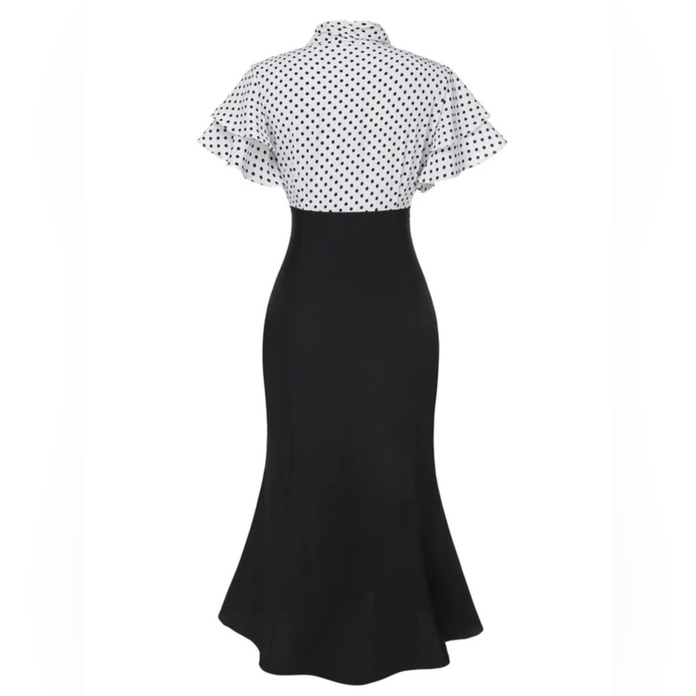 NWT! Retro Stage Black 1930’s Dots Tie Neck Mermaid Dress. Size M - Picture 3 of 12